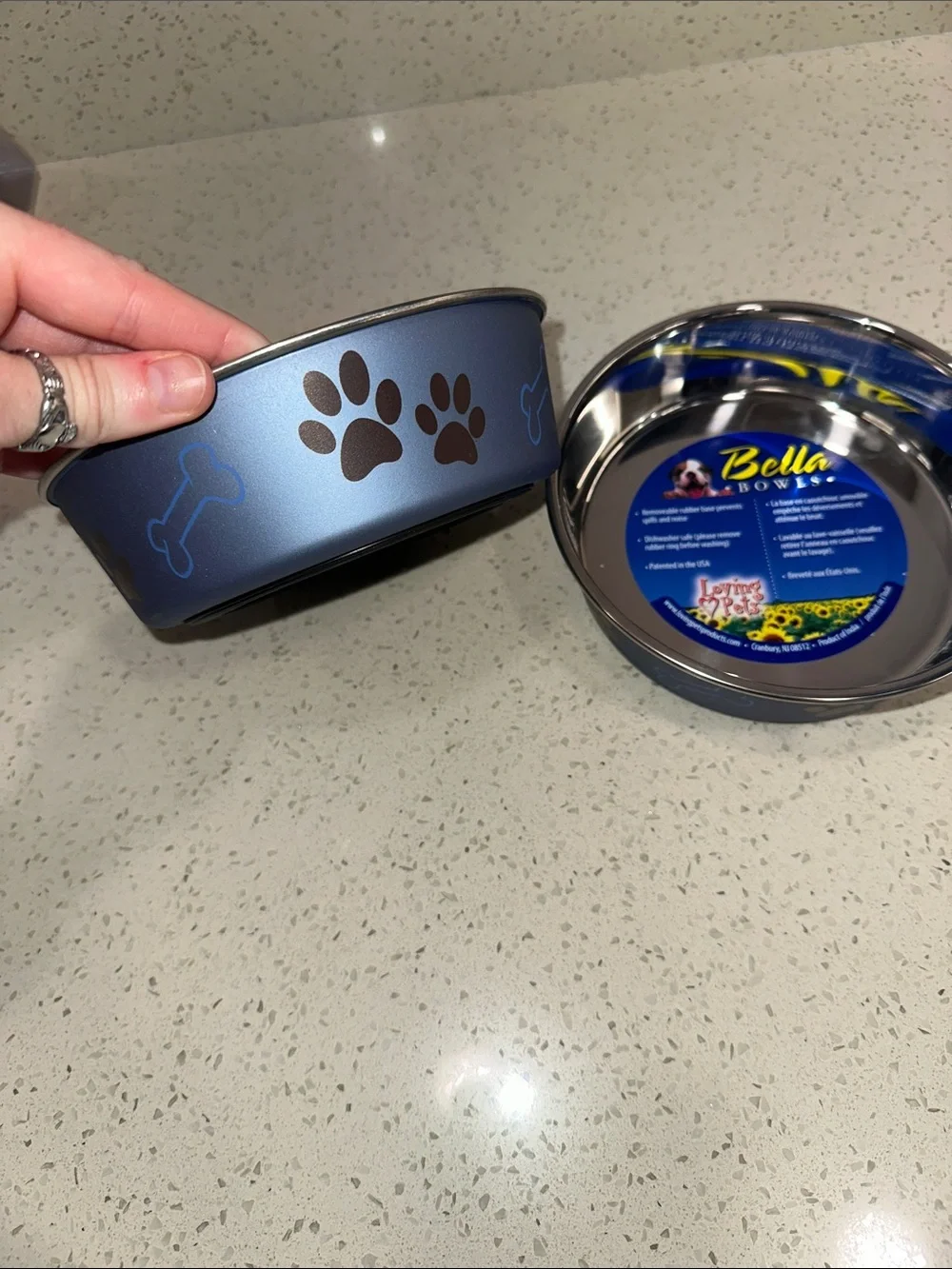 FREE W/ BUNDLE! Bella Stainless Steel Dog Bowls with Paw & Bone Design - Blue